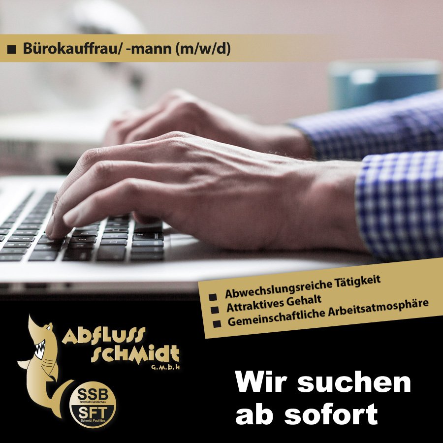 Hände tippen auf einer Tastatur. Beispielfoto zur Stellenbeschreibung Bürokauffrau/ -mann (m/w/d).